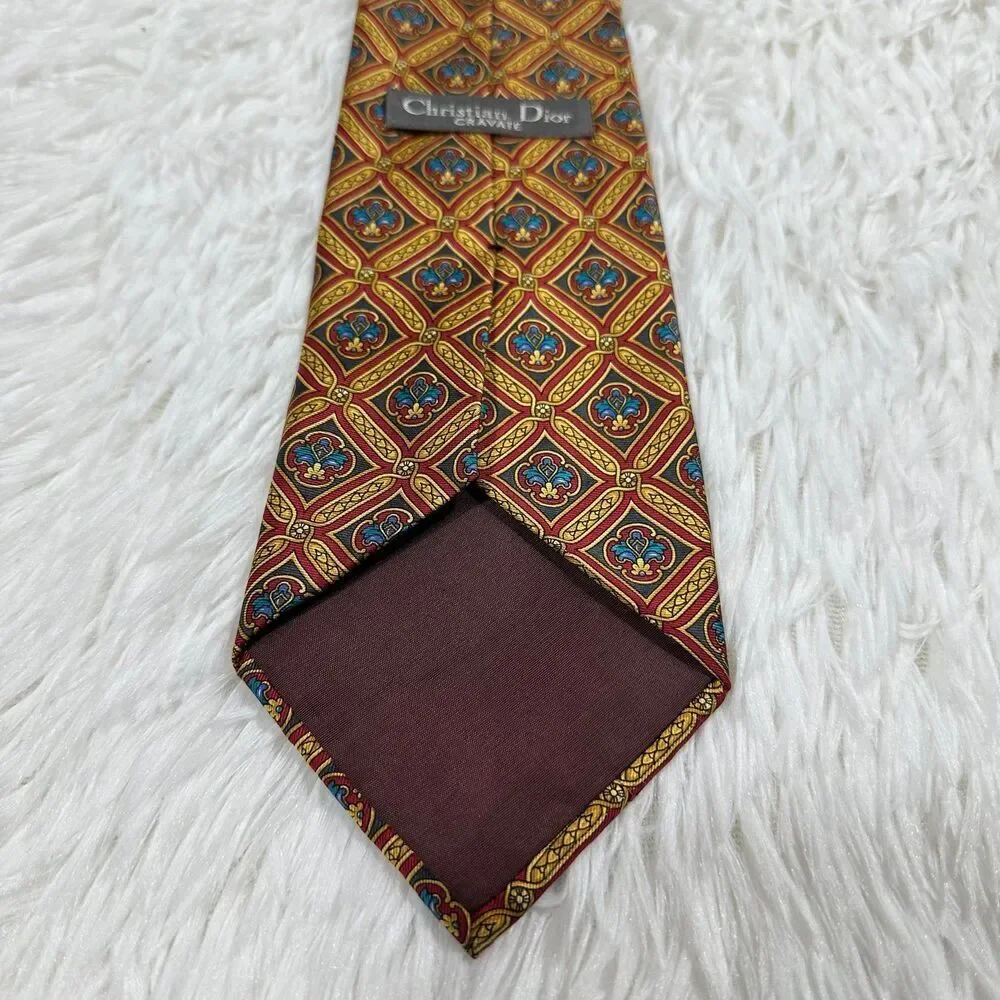 Christian Dior Cravate Mens Neck Tie All Silk Multicolor Vintage